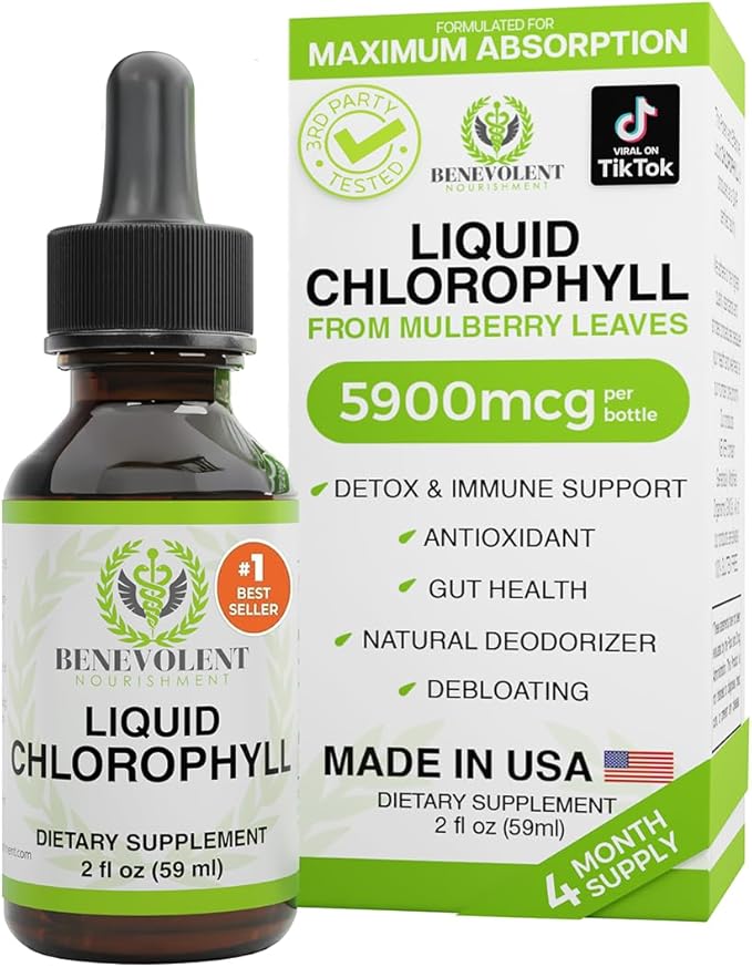 Benevolent Nourishment Chlorophyll Supplement, Detox & Immune Support, Internal Deodorizer, Liquid Drops