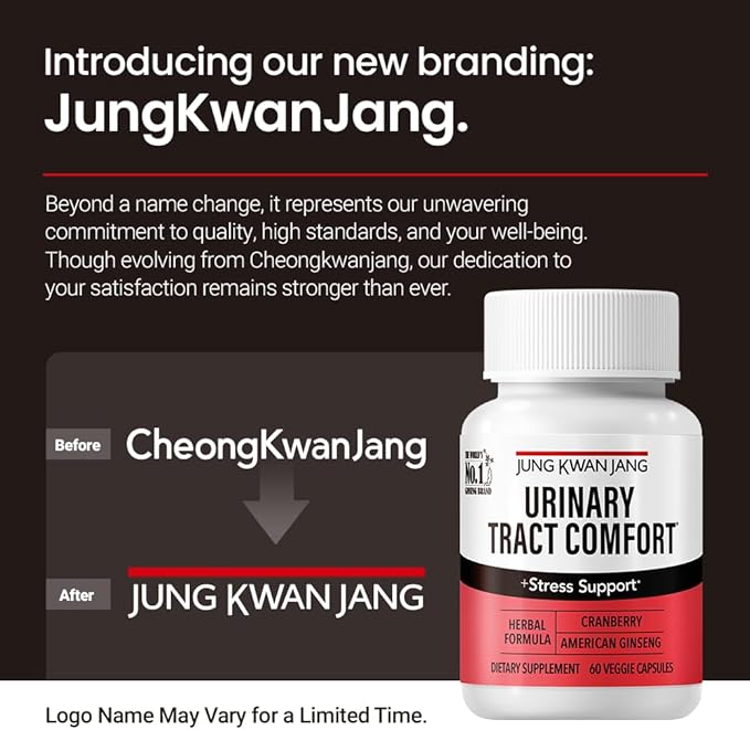 JUNG KWAN JANG Urinary Tract Comfort Formula with Pacran Cranberry 500mg, American Ginseng 143mg - Urinary Tract Health Support Supplement - 60 Capsules for Women and Men