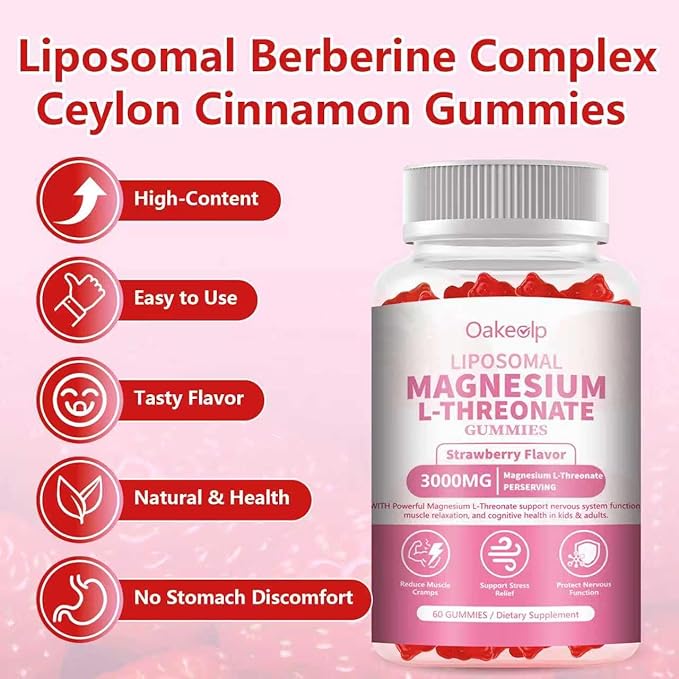 Liposomal Magnesium Threonate High-Potency 3000mg Gummies,Liposomal Enhance 98% Absorption,Magnesium L Threonate Supplements, Muscle & Nervous System for Kids & Adults