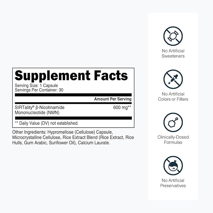 Transparent Labs NMN Supplement for NAD+ Levels - NAD Supplement with 600 mg Nicotinamide Mononucleotide to Support Healthy Aging, Cellular Energy Production, & Metabolic Balance - 30 Count