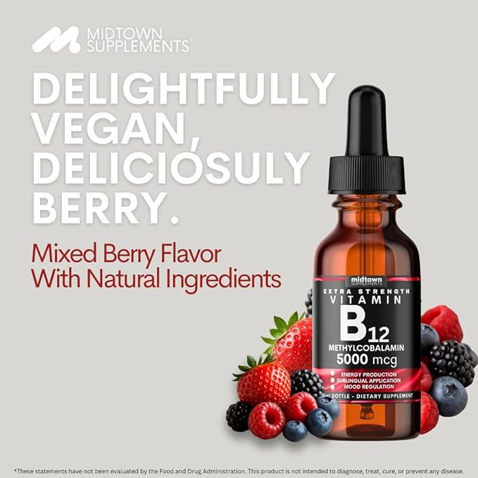B12 Vitamins 5000 mcg - Sublingual B12 Methylcobalamin Drops - Vitamin B 12 for Women and Men - Mood & Energy Booster Methylated B 12 for Metabolism & Health Support