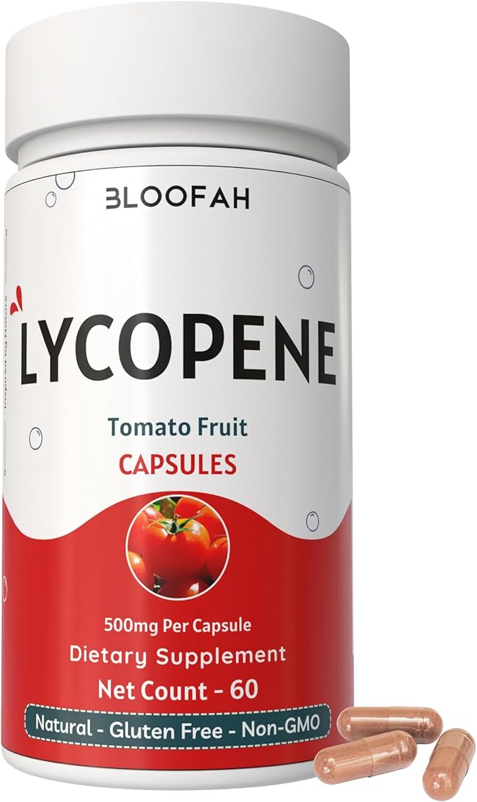 Lycopene Supplement Capsules 500mg – Tomato Fruit Powder with Natural Lycopene for Antioxidant & Daily Wellness Support | Gluten Free, Non-GMO (60 Count (Pack of 1))