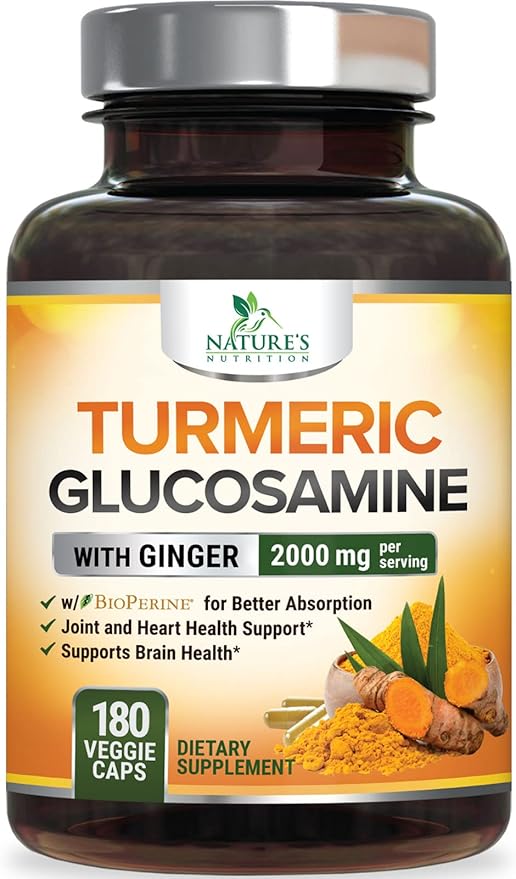 Turmeric Curcumin Supplement - 95% Curcuminoids with Glucosamine, Ginger & MSM, BioPerine Black Pepper Extract for Best Absorption, Natural Vegan Joint Support, Non-GMO, Bottled in USA - 180 Capsules
