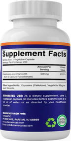 Vitamatic Pantothenic Acid (Vitamin B5) 500 mg- 200 Capsules