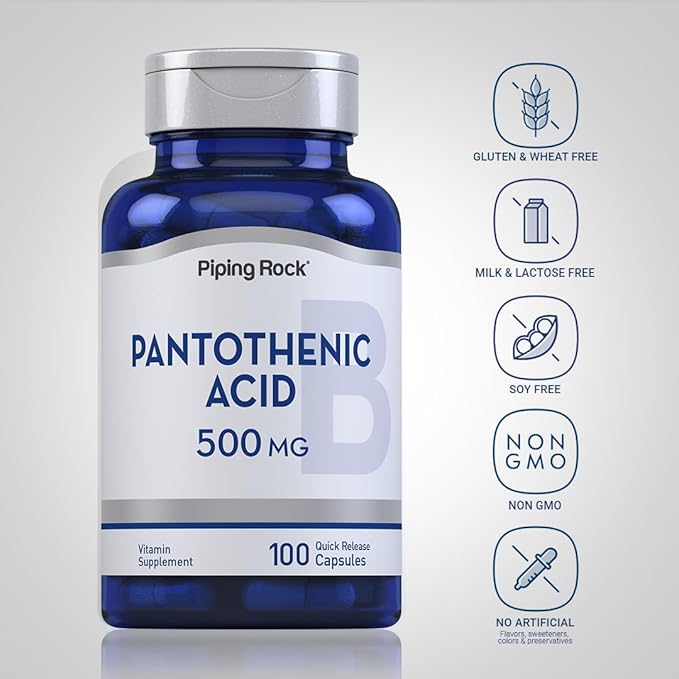 Piping Rock Pantothenic Acid 500mg | 100 Capsules | as Calcium d-Pantothenate | Non-GMO, Gluten Free Supplement