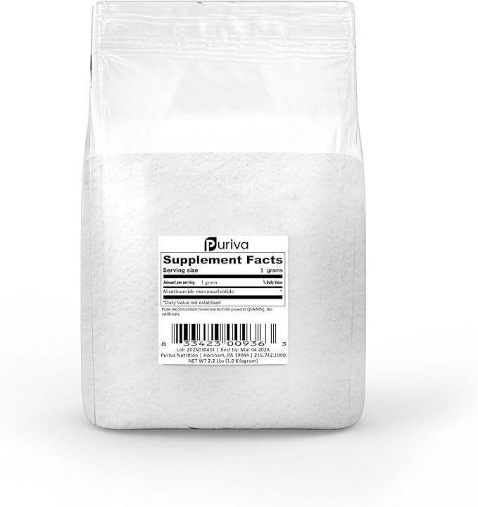 Pure NMN Powder (Nicotinamide mononucleotide) NAD+ Precursor, 2.2 Lbs (1 Kg) Puriva Nutrition