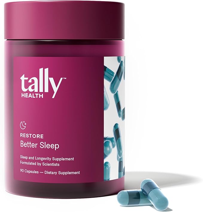 Tally Health Restore – Nighttime Sleep Formula with Magnesium Bisglycinate, L-Theanine & Apigenin | Melatonin-Free, Vegan, Non-GMO | Promotes Relaxation & Restful Sleep | 90 Capsules