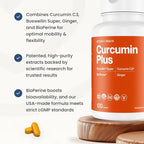 Better Way Health™ Curcumin Plus – Turmeric Curcumin C3® Complex with Boswellin®, BioPerine®, and Ginger – Joint Support & Inflammation Relief Supplement – 120 Caplets