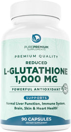 PurePremium Reduced Glutathione 1000mg per Serving – 98% Purity – L-Glutathione Supplement 500mg per Capsule – Antioxidant Supplement for Liver Detox, Skin, Brain & Immune Support – 45-Day Supply