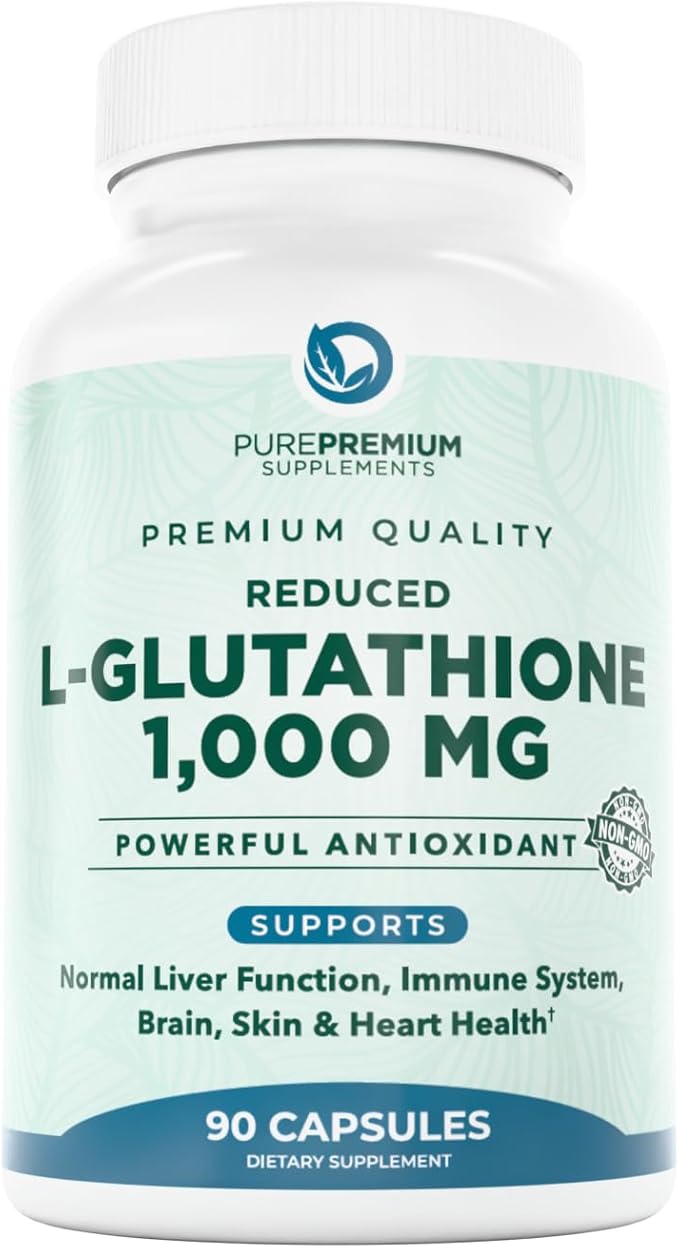 PurePremium Reduced Glutathione 1000mg per Serving – 98% Purity – L-Glutathione Supplement 500mg per Capsule – Antioxidant Supplement for Liver Detox, Skin, Brain & Immune Support – 45-Day Supply