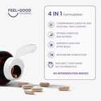 Feel Good Digestive Enzymes 4-in-1 Synbiotic+ – with Prebiotics, Probiotics & Postbiotics – Gut Health, Digestion & Bloating Relief – Pharmacist Formulated for Adults