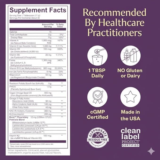 BOND Prenatal Vitamin Drink Mix for Women with Iron, Supports Hormone Balance, Folate & B12 for Energy & Calm Mood, Plant-Based Omega-3 for Cognitive Support, Magnesium, D3, B6, Non-GMO, 30-day Supply