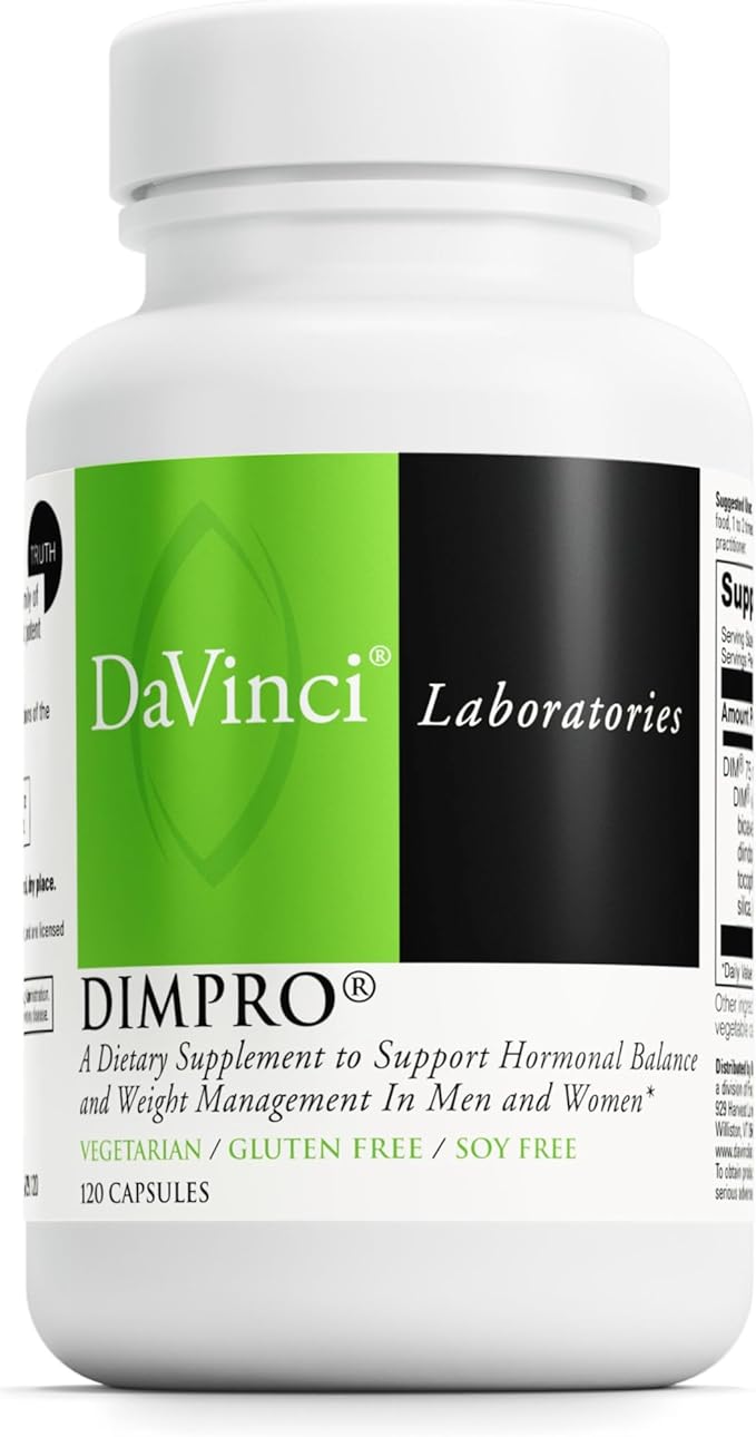 DAVINCI Labs DimPro - Dietary Supplement to Support Hormonal Balance in Men & Women & Healthy Weight Management* - with Vitamin E and More - Vegetarian - Soy-Free - Gluten-Free - 120 Capsules