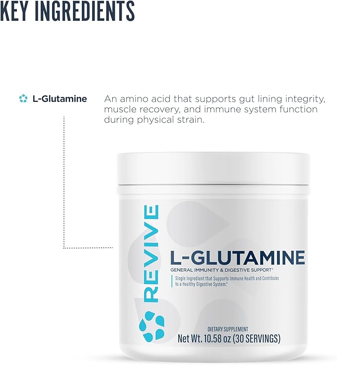 Revive MD Gut L-Glutamine Powder - Muscle Recovery & Immune Support Supplement for Adults - Promotes Digestive Health, Reduces Muscle Soreness & Supports Immunity - Vegan (90 Servings)