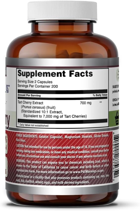 Amazing Formulas Tart Cherry 700 Mg | Standardized 10:1 Extract | 400 Capsules | (7000mg Equivalent) Non-GMO | Gluten-Free | Made in USA