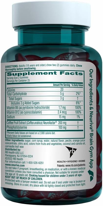 NEURIVA Plus Decaff 50ct Strawberry Gummy (2 Pack) Nootropic Brain Supplement for Memory, Focus & Concentration & Cognitive Function, Clinically Tested NeuroFactor, Phosphatidylserine, Vitamins B6 B12