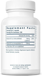 Vital Nutrients Vitamin D3 + K2 | 2000 IU | Vitamin D3 K2 Supplement | Vitamin D Complex for Healthy Calcium Levels, Muscle & Bone Health | Gluten, Dairy, Soy Free | 120 Capsules