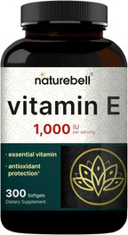 NatureBell Vitamin E 1,000 IU Per Serving - 300 Softgels - Antioxidant Supplement for Skin, Heart & Brain Health Support - High Bioavailability* - Gluten-Free & Non-GMO
