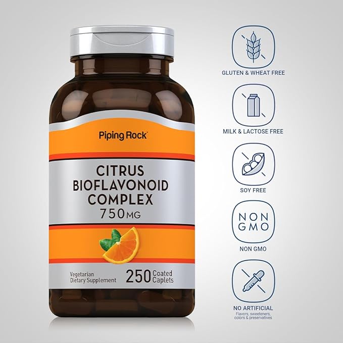 Piping Rock Citrus Bioflavonoids Complex | 750 mg | 250 Caplets | Non-GMO, Gluten Free Supplement
