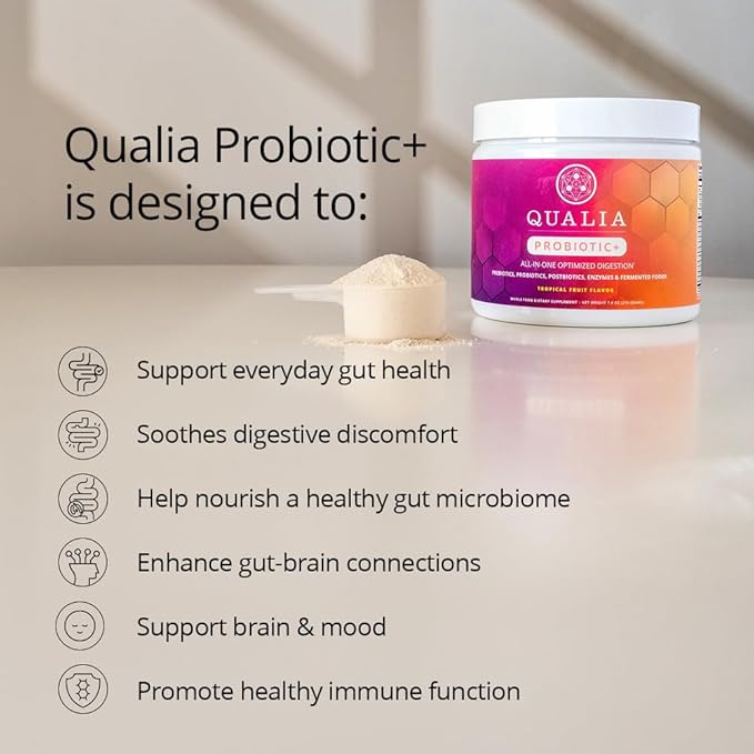 Qualia Probiotic - 28 Science-Backed Spore Probiotics, Prebiotics, and Postbiotics. Total Gut Support. Soothes Digestive discomfort. Ethically sourced. Promotes Akkermansia Growth. 1 Month Supply