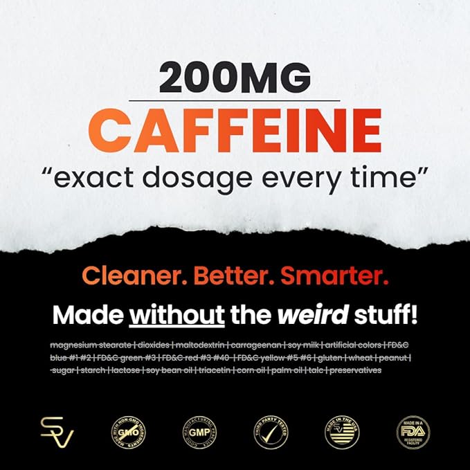 SmarterVitamins 200mg Caffeine Pills - MCT Oil from 100% Coconuts + 100mg L-Theanine, Energy and Focus, Extended Release Capsule, 50 Liquid Softgels