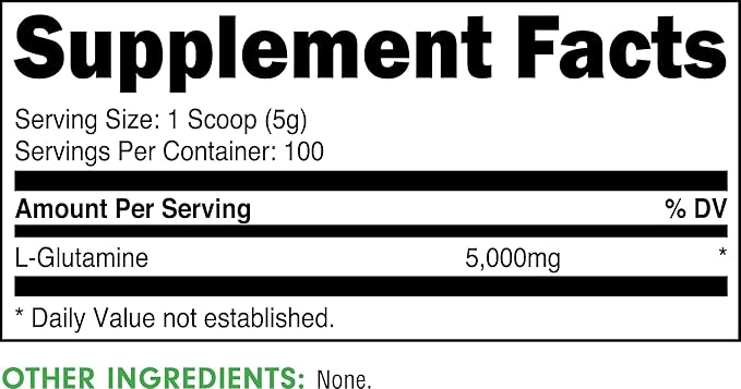 Bucked Up L-Glutamine 500g Powder, Gluten-Free, Non-GMO, Unflavored (100 Servings)