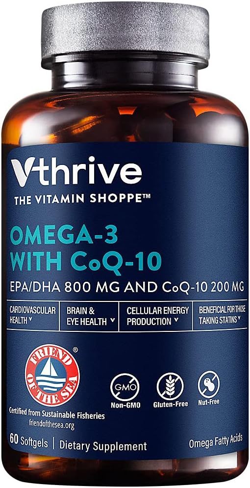 Vthrive Omega-3 with CoQ-10 - Supports Cardiovascular Health - 800 MG EPA/DHA, 60 Softgels