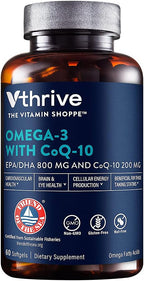 Vthrive Omega-3 with CoQ-10 - Supports Cardiovascular Health - 800 MG EPA/DHA, 60 Softgels