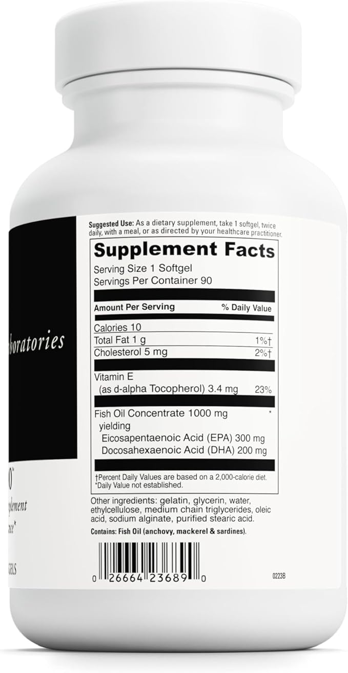 DAVINCI Labs Omega-3 1000 - Dietary Supplement to Maintain Already Normal Cholesterol Levels and Support Immune System, Healthy Hair and Skin* - Gluten-Free - 90 Enteric Coated Softgels