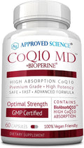 Approved Science® CoQ10 MD - Extra Strength Pure CoQ10 300mg with BioPerine® for Faster Absorption - Optimal Support Supplement - 60 Vegan Capsules