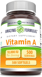 Amazing Formulas Vitamin A 10000 IU Supplement | as Retinyl Palmitate | 3000 Mcg | Softgels | Non-GMO | Gluten Free | Made in USA (1 Pack, 500 Count)