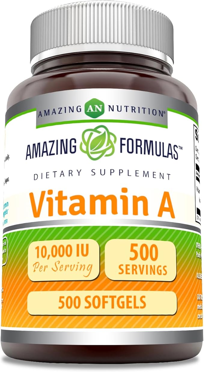 Amazing Formulas Vitamin A 10000 IU Supplement | as Retinyl Palmitate | 3000 Mcg | Softgels | Non-GMO | Gluten Free | Made in USA (1 Pack, 500 Count)