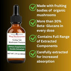 Turkey Tail Mushroom Liquid Extract Tincture, Daily Supplement, Double Extracted for High Potency, 2 Fl oz, 60 doses
