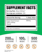 BulkSupplements.com Grape Seed Extract Powder - Antioxidant Supplement, Herbal Supplement - Vegan & Gluten Free, 200mg per Serving, 100g (3.5 oz) (Pack of 1)