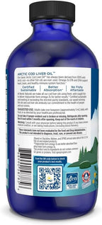 Nordic Naturals Arctic Cod Liver Oil, Lemon - 8 oz - 1060 mg Total Omega-3s with EPA & DHA - Heart & Brain Health, Healthy Immunity, Overall Wellness - Non-GMO - 48 Servings