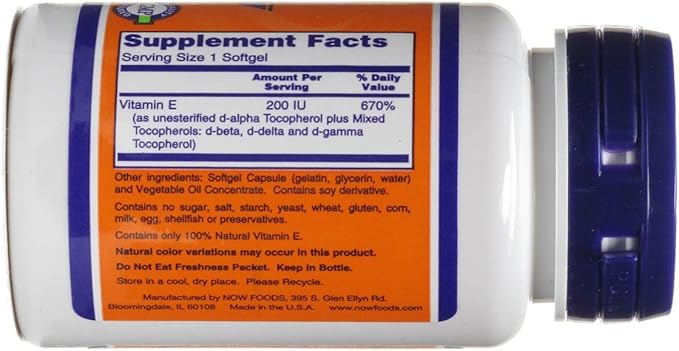 NOW Foods Vitamin E-200 IU 100 Softgels (Pack of 2)