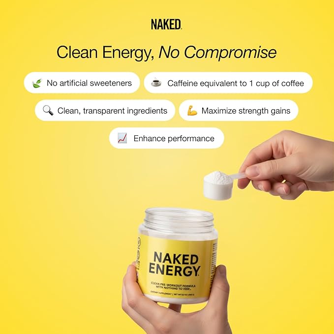 NAKED Energy - Pure Pre Workout Powder for Men and Women, NSF Certified, Vegan, Unflavored, Healthy Pre Workout - No Added Sweeteners, Colors Or Flavors - 50 Servings