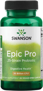 Swanson Epic-Pro 25-Strain Probiotic with Prebiotic FOS for Gut-Health-Conscious Adults Seeking Comprehensive Digestive and Immune Support - 30 Billion CFU (30 Vegan DRcaps, 2 Pack)