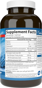 Carlson - Cod Liver Oil Gems, Super 1000 mg, 250 mg Omega-3s, 400 IU (10 mcg) Vitamin D3, Wild Caught Norwegian Arctic Cod Liver Oil, Capsules, 250 Softgels