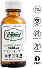 Jackson's #12 Cell Salt Silica 6X (500 Pellet Bottle) - Certified Vegan, Lactose-Free Schuessler Tissue Salt Silicea 6X (Made in the USA)