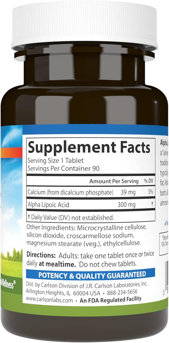 Carlson - Alpha Lipoic Acid, 300 mg, Promotes Energy Production, 90 Tablets