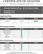 Vitamatic Melatonin 20 mg Tablets –Natural Berry Flavor – 120 Vegetarian Tablets per Bottle – 6 Bottles (Total 720)
