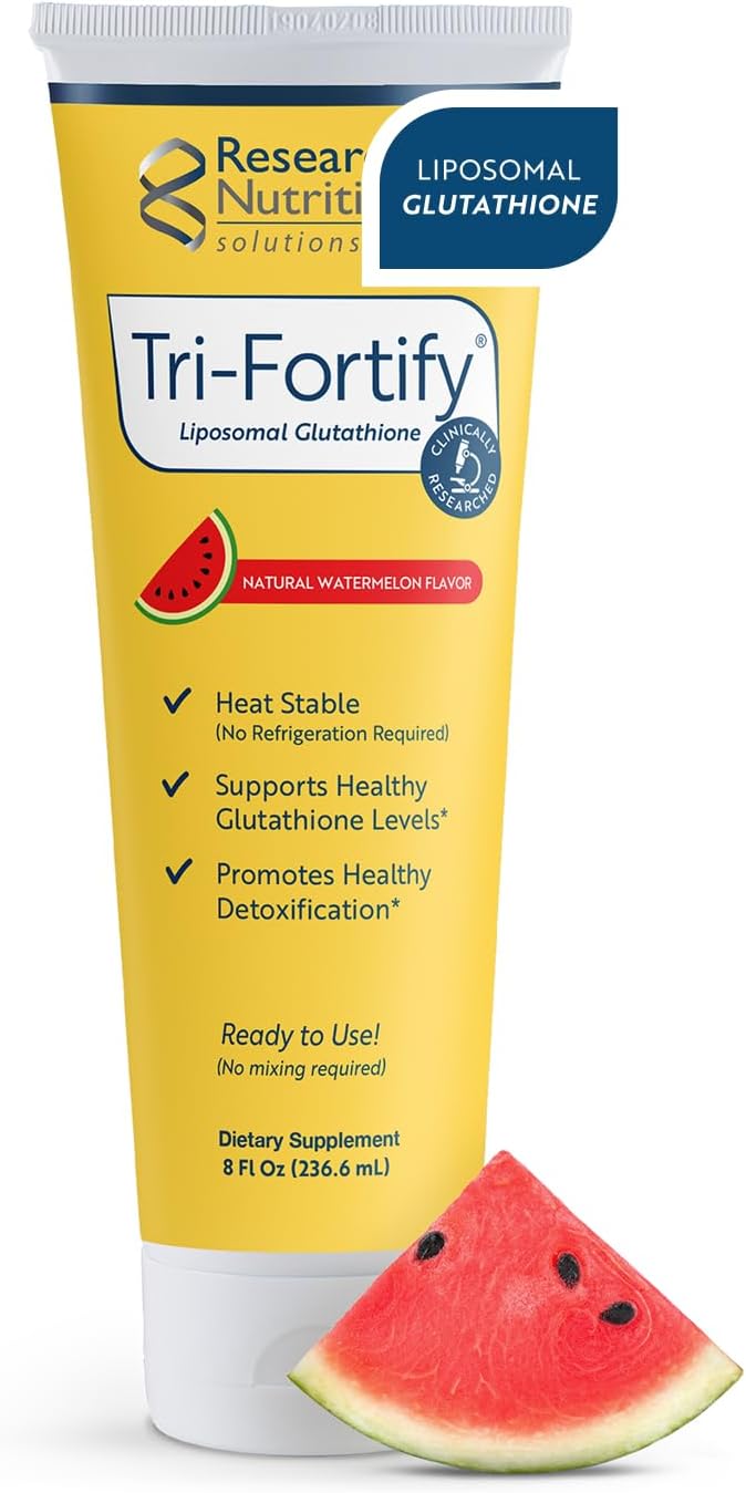 Researched Nutritonals Tri-Fortify Liposomal Glutathione Supplement Liquid Gel - Clinically Researched Detox & Immune System Support, Antioxidant - Superior Absorption - Watermelon, 8 Fl Oz