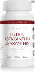 Lutein Astaxanthin Zeaxanthin, Eye Health Support Supplement, 2 in 1 Antioxidant Formula with Lutemax and AstaReal, with Extra Virgin Olive Oil, 30 Softgels