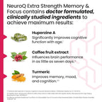 NeuroQ Memory & Focus Extra Strength - Boosts Cognitive Performance & Brain Function - Supports Neuroprotection & Concentration - Huperzine A, Gotu Kola, Ginkgo, Coffee Fruit & Propolis - 60 Capsules