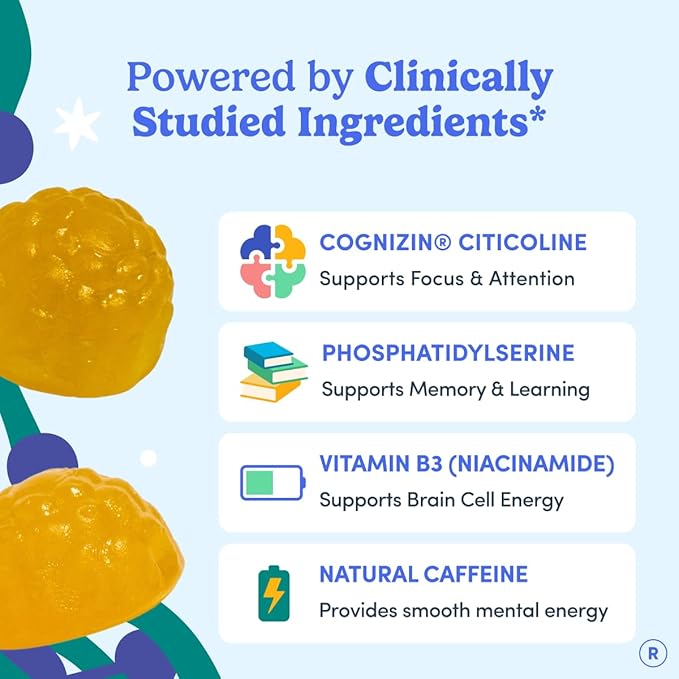 FIRST DAY Men’s Daily Nootropic Brain Supplement Gummies for Focus, Memory & Mental Energy | with Cognizin® Citicoline, Phosphatidylserine & Natural Caffeine | Vegan, Allergen-Free | 30-Day Supply