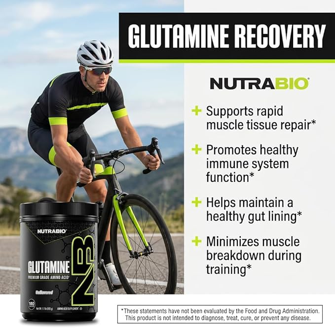 NutraBio Pure L-Glutamine Powder, 100 Servings L-Glutamine Supplement, Amino Acid, Pure Grade, Glutamina, Absolutely no Additives, Fillers or Excipients, Muscle Recovery Supplement - (500 Grams)