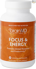 BRAINMD Dr Amen Focus & Energy - 120 Capsules, Pack of 2 - Promotes Concentration & Attention - Caffeine Free, Gluten Free - 60 Total Servings