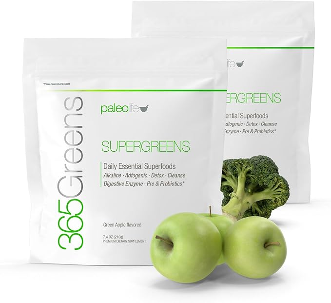 365Greens Daily Essential Premium Superfood with 75 Minerals, Vitamins, Vegetables, Fruits and adaptogens. Green 7.4 oz (2)