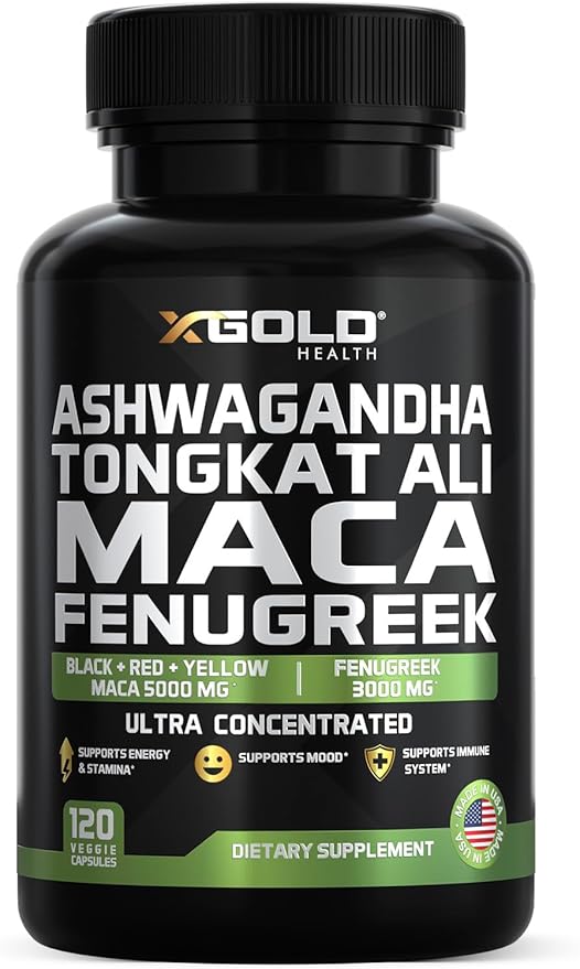 Ashwagandha 30:1 + Tongkat Ali 100:1 + Maca Root 20:1 + Fenugreek 10:1 Extract Supplement for Men & Women | High Potency Herbal Complex | Energy, Vitality & Performance Support | Made in USA